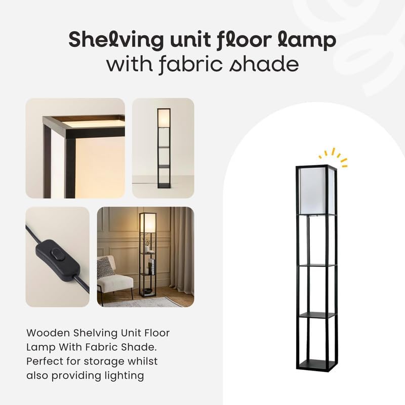 MiniSun | Black Wooden Floor Lamp with Shelves