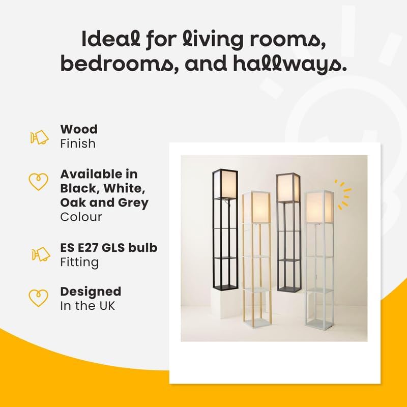 MiniSun | Black Wooden Floor Lamp with Shelves