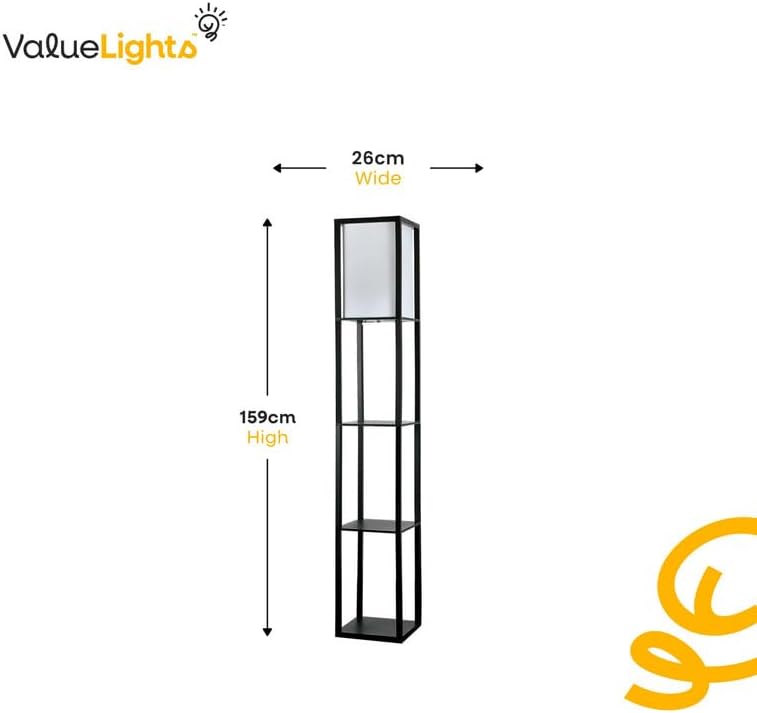 MiniSun | Black Wooden Floor Lamp with Shelves