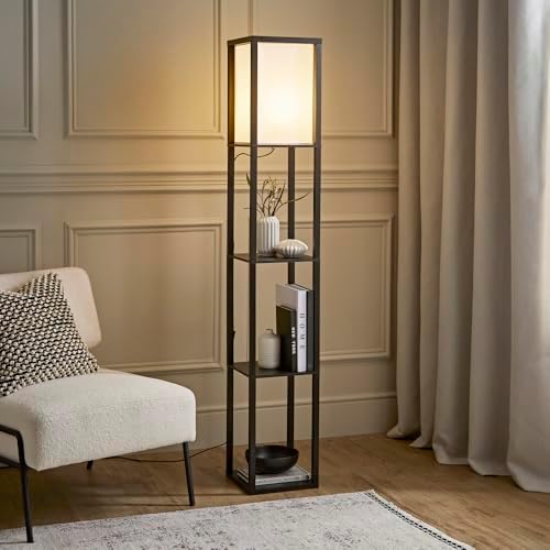 MiniSun | Black Wooden Floor Lamp with Shelves