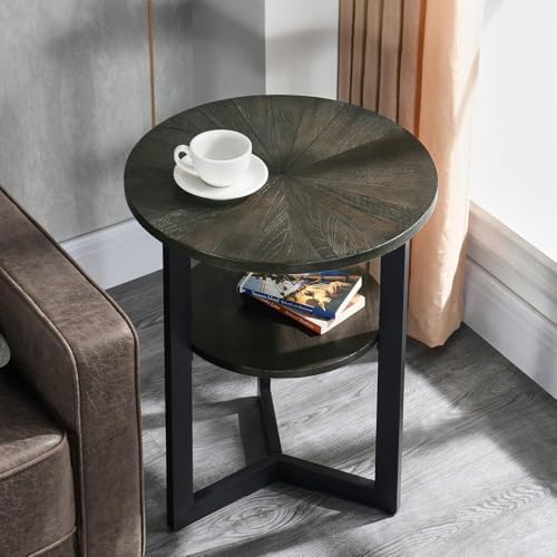 Round Small End Table with Storage Shelf