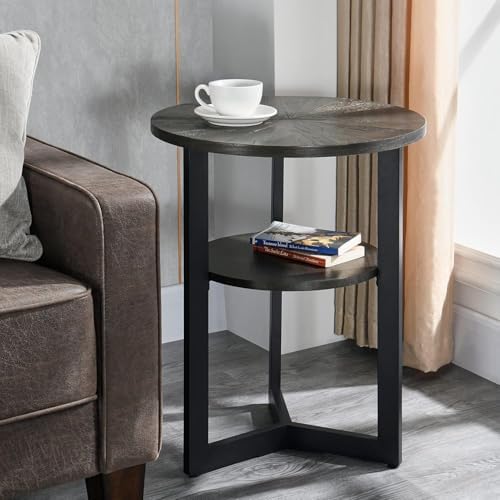 Round Small End Table with Storage Shelf