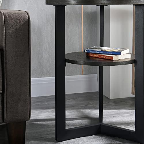 Round Small End Table with Storage Shelf