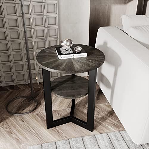 Round Small End Table with Storage Shelf